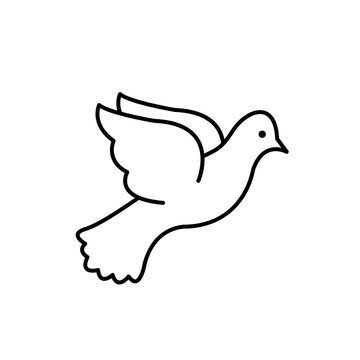 Dove of peace icon collection. Flying dove holding an olive branch as a sign of peace line art vector icon for apps and websites. Dove of peace icon. Flying bird. Peace concept.