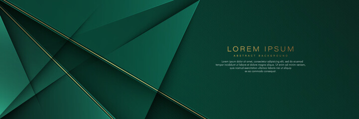 Abstract elegant green geometric triangle background with golden diagonal line. Modern luxury horizontal banner template design. Space for your text. Vector illustration