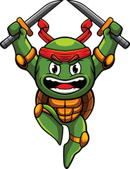 Vector illustration of turtle mascot with ninja pose © harrisaputra