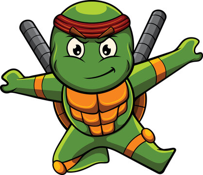 Vector illustration of turtle mascot with ninja pose