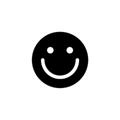 Smile icon. Happy face symbol. Vector black glyph icon isolated on white background.