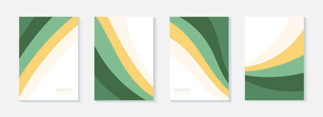 Green abstract agriculture field vector leaflet. Agro card template, farm presentation. Set of a4 layout with nature theme. Minimal shape, agri design. Field view background design, eco booklet, frame © Maria Petrish