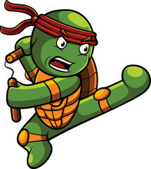 Vector illustration of turtle mascot with ninja pose © harrisaputra