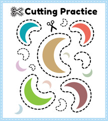 Cutting practice for kids. Education developing worksheet. Activity page with pictures. Color game for children. Isolated vector illustration. Funny character. Cartoon style.