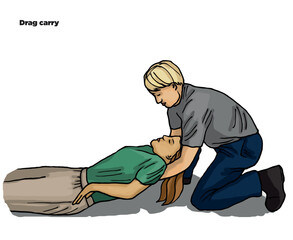 Vector illustration shows Recovery position (first aid).