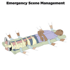 Vector illustration shows Recovery position (first aid).