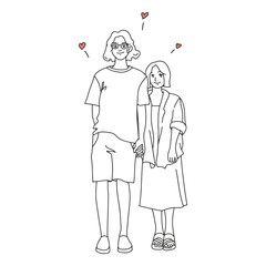 doodle young couple holding hands