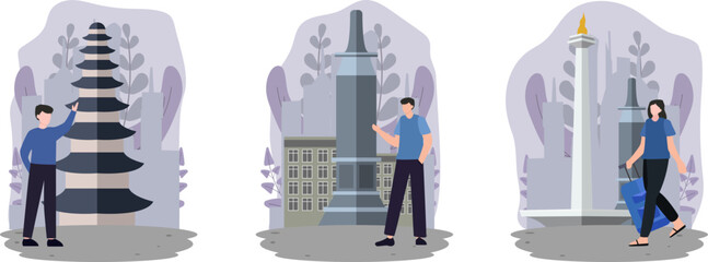 Flat Bundle Travel Destination Design Illustration