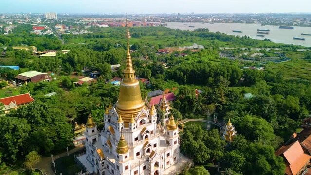 Aerial view of Buu Long Pagoda in Ho Chi Minh City. A beautiful buddhist temple hidden away in Ho Chi Minh City at Vietnam