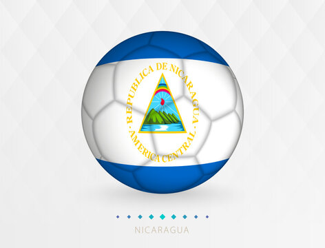 Football ball with Nicaragua flag pattern, soccer ball with flag of Nicaragua national team.