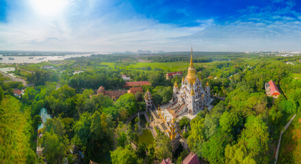 Aerial view of Buu Long Pagoda in Ho Chi Minh City. A beautiful buddhist temple hidden away in Ho...
