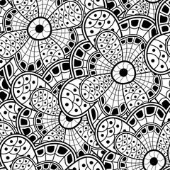 Black and white floral scribble illustration. Abstract vector hand drawn flower seamless background.
