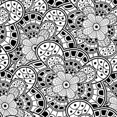 Black and white floral scribble illustration. Abstract vector hand drawn flower seamless background.