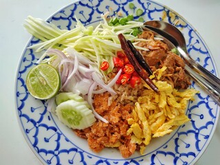 Shrimp Paste Fried Rice call Khao kluk kapi in thai language - obrazy, fototapety, plakaty