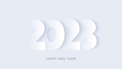 New year 2023 typography design. Cut out 2023 numbers illustration. Minimal gradient shapes composition. Christmas poster, new year banner with cut out effect. Greeting card background. Vector