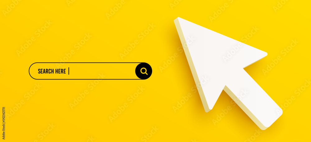 Fototapete 3d arrow cursor and search bar template for website. navigation search for web browser. 3d mouse cur