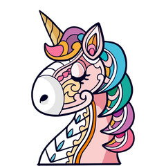 Colorful cute Unicorn cartoon mandala arts isolated on white background