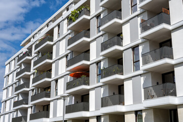 Fototapeta premium The facade of a modern apartment building seen in Berlin, Germany