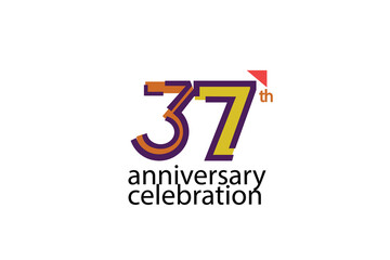 37 year anniversary celebration abstract style logotype. anniversary with purple, yellow, orange color isolated on white background, vector design for celebration, invitation, greeting card - Vector