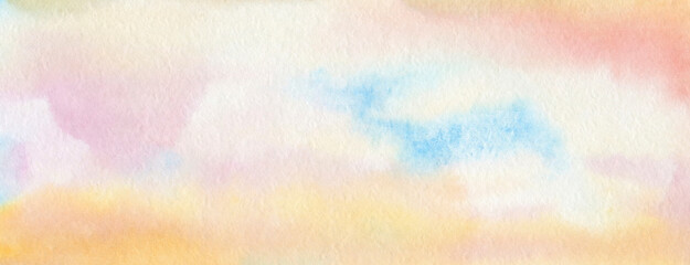 Bright watercolor background that looks like clouds in the sky. Abstract yellow and pink spots blurred by water.