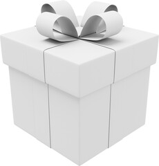 Realistic white gift box with ribbon. 3D rendering. PNG Icon on transparent background.