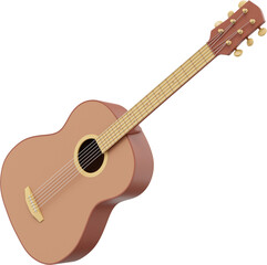 Realistic acoustic guitar. 3D rendering. PNG icon on transparent background.
