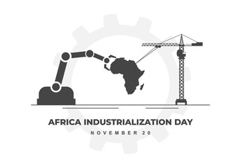 Africa industrialization day background with factory and africa map on white color.