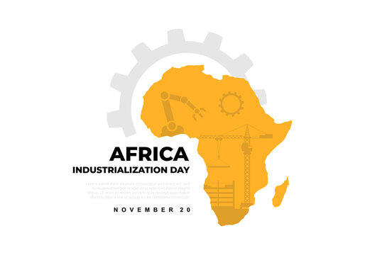 Africa industrialization day background with africa map isolated on white background.