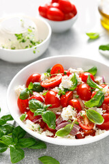 Salad with tomato, italian ricotta cheese and basil
