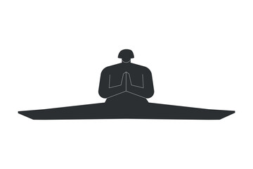 Vector isolated illustration with flat black silhouette of female character. Sportive woman learns yoga posture Samakonasana. Fitness exercise - Side Split. Minimalistic design