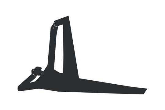 Vector isolated illustration with flat black silhouette of female character. Sportive woman learns yoga posture Anantasana; Fitness exercise - Side Reclining Leg Lift; Minimalistic design