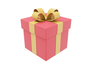 Realistic red gift box with yellow ribbon. 3D rendering. Icon on white background