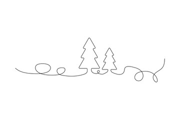 christmas trees one line. Design element. One line drawing background. Vector illustration. Stock picture.