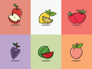 Fruits All , watermelon, strawberry, apple, peach, grapes, lemon 