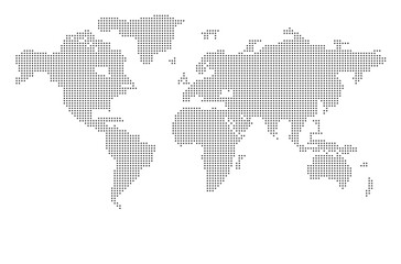 Fototapeta na wymiar Dotted world map. Halftone silhouettes of continents