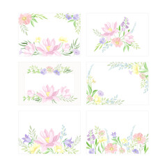 Floral frames of different shapes set. Greeting card or invitation with wild flowers and leaves vector illustration