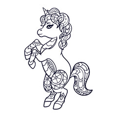 Cute Unicorn cartoon mandala arts isolated on white background