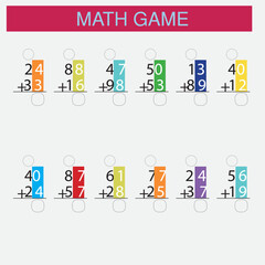 Worksheet. Mathematical puzzle game. Learning mathematics, tasks for addition for preschool children. worksheet for preschool kids - vector 