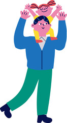 Cute cartoon handdrawn dad with kid color illustration