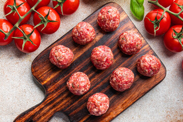 meat balls ground raw meat ground pork, beef, lamb cooking meal food snack on the table copy space food background 