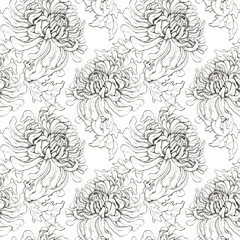 Large japanese chrysanthemum flowers seamless pattern background for stationery, fabric or wallpaper