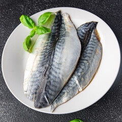 mackerel fish fillet raw seafood cooking meal on the table copy space food background