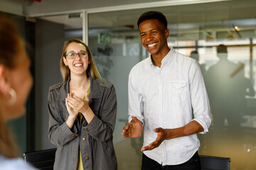 Team of professionals celebrating success