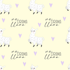 Vector. Hand-drawn llama pattern. Cute wallpaper with llamas. Cute hand-drawn pattern in Scandinavian style. Posters and prints on fabric. Kawaii animals.