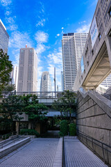 秋晴れの東京都庁前から西新宿の高層ビル群