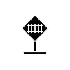Black Railroad crossing icon isolated on white background.