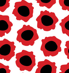 Simple seamless pattern with stylied poppy flowers, vector