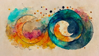 Fototapeta na wymiar Colorful watercolor of abstract circles for horizontal background for wallpaper. Wallpaper design for prints, banners, fabric