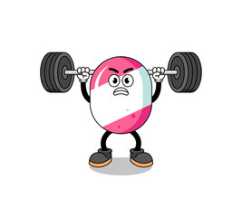 Fototapeta na wymiar candy mascot cartoon lifting a barbell