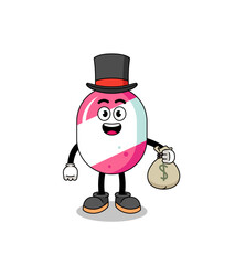 candy mascot illustration rich man holding a money sack